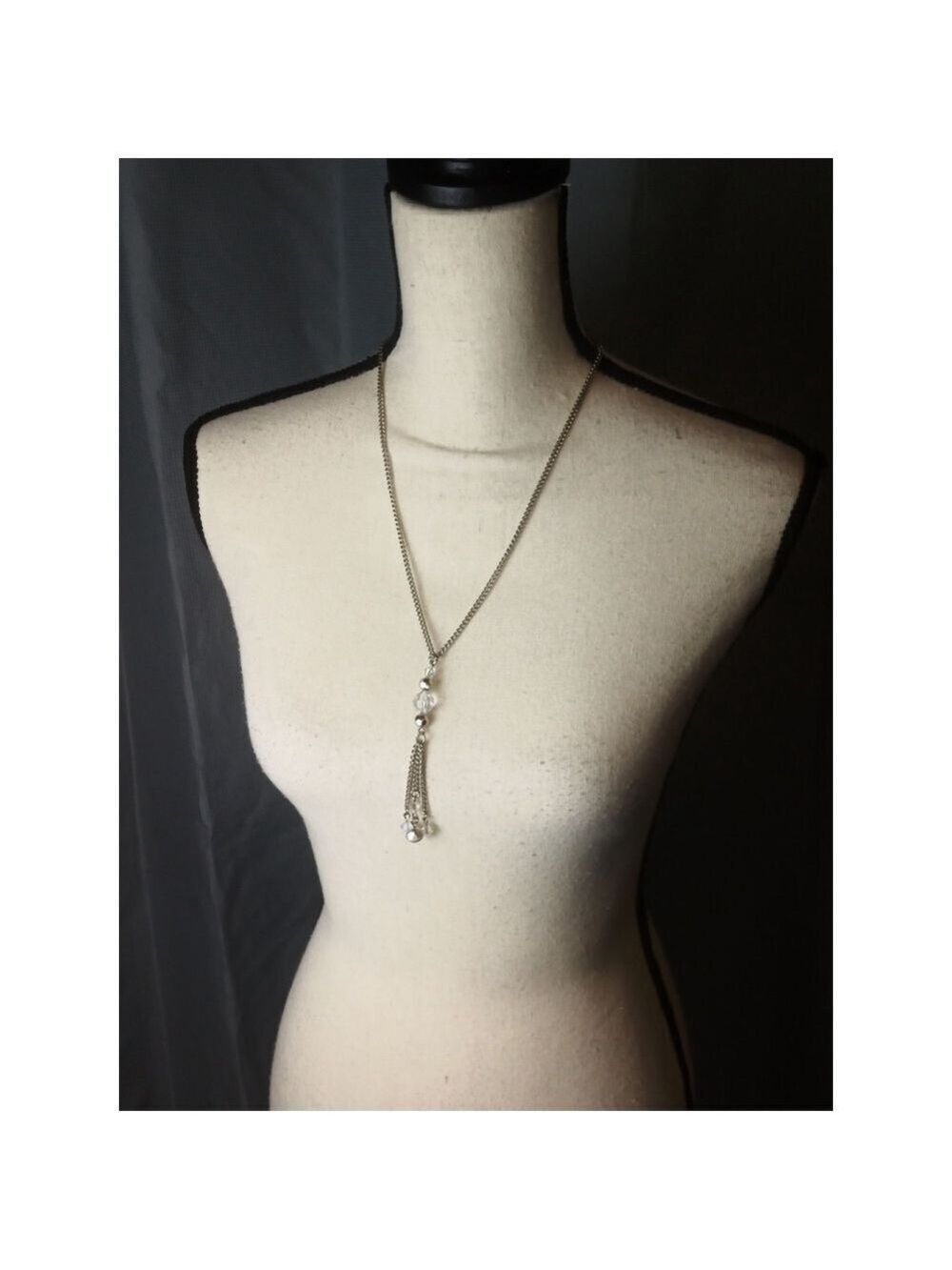 Silver Chain Necklace with Clear and Silver Bead Pendant
